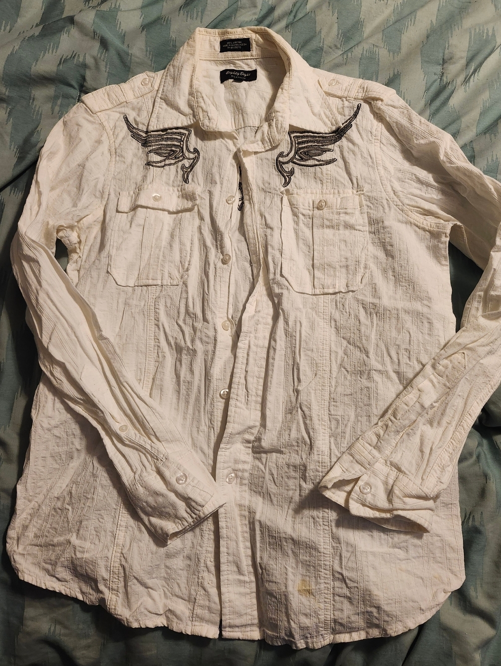 Eighty Eight Y2K White Button Up Shirt With Graphic Design Front & Black Medium